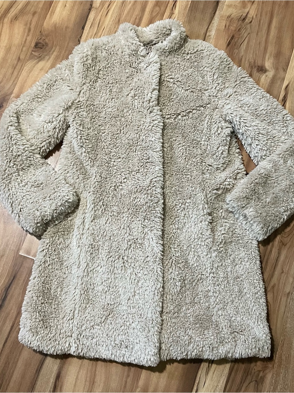 Kenneth Cole NY Plush Faux Fur Jacket Shag Coat Beige Med Cheetah Print Lining